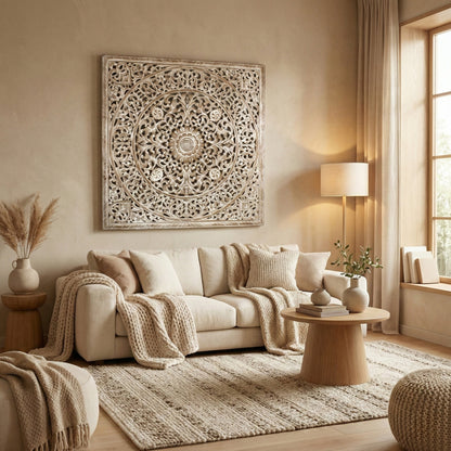 Carved Decorative Panel "Melati" - Antic Wash - 40 Inches