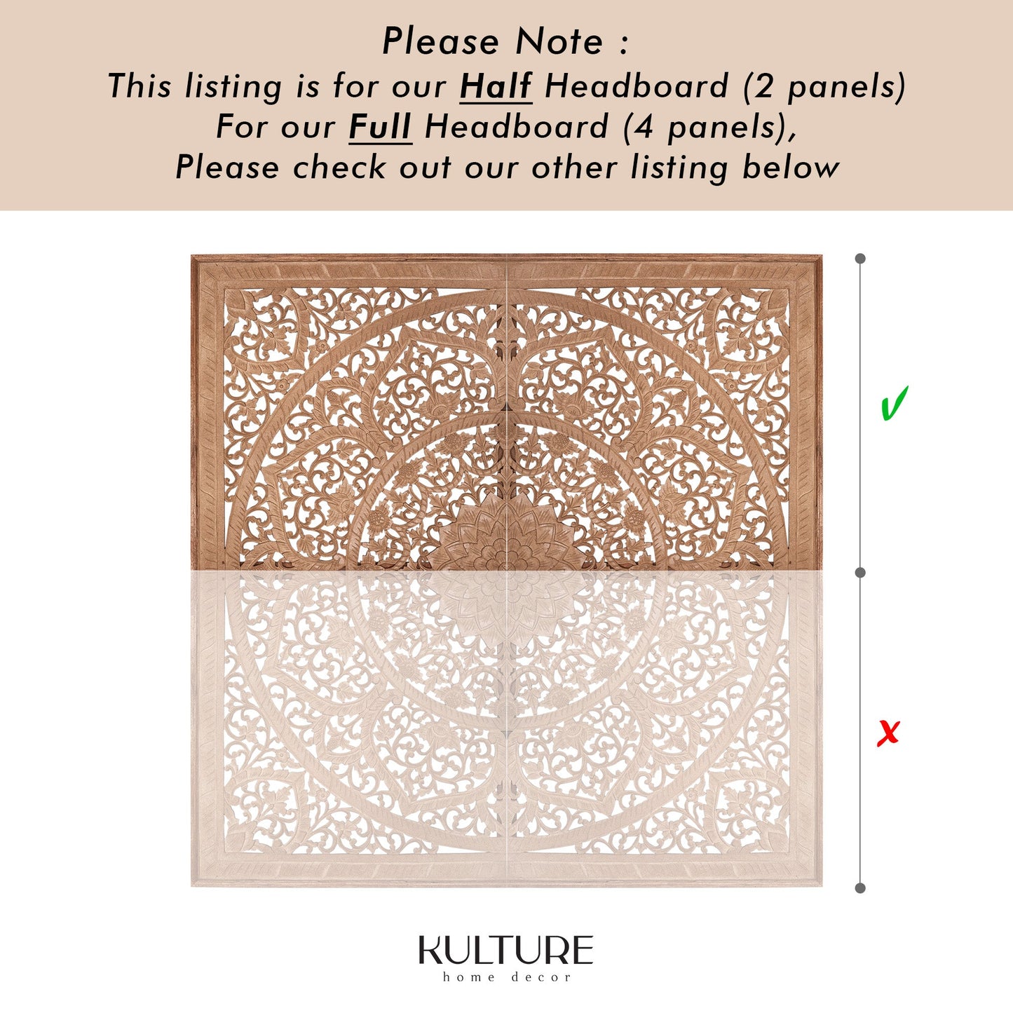 Carved Half Cut Bed Headboard "Sumber" in Natural Brown