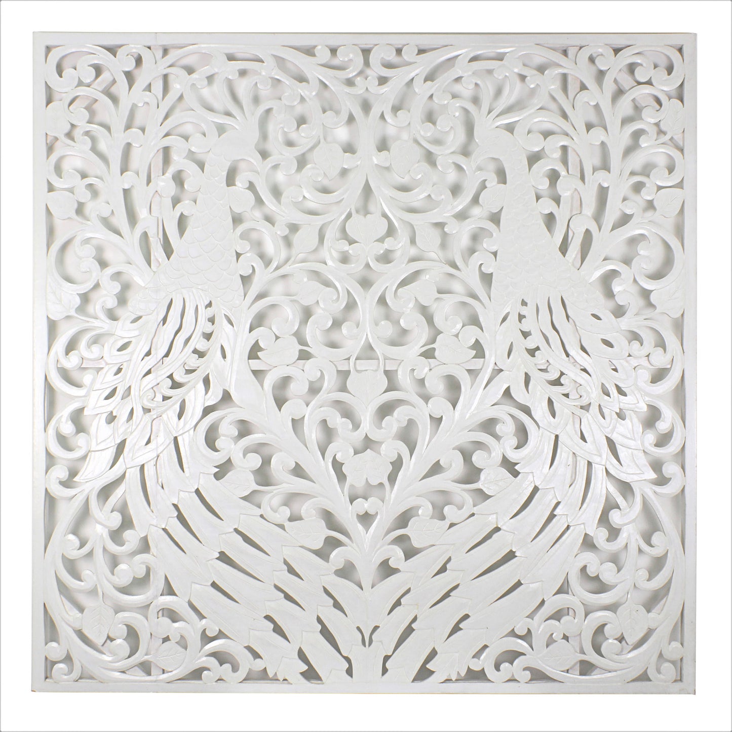 Carved Full Bed Headboard "Peacock"