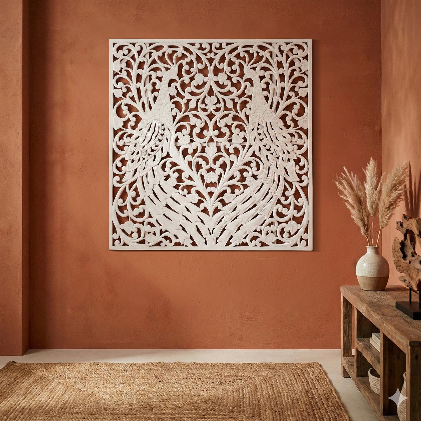 Carved Decorative Panel "Peacock" - 40 Inches