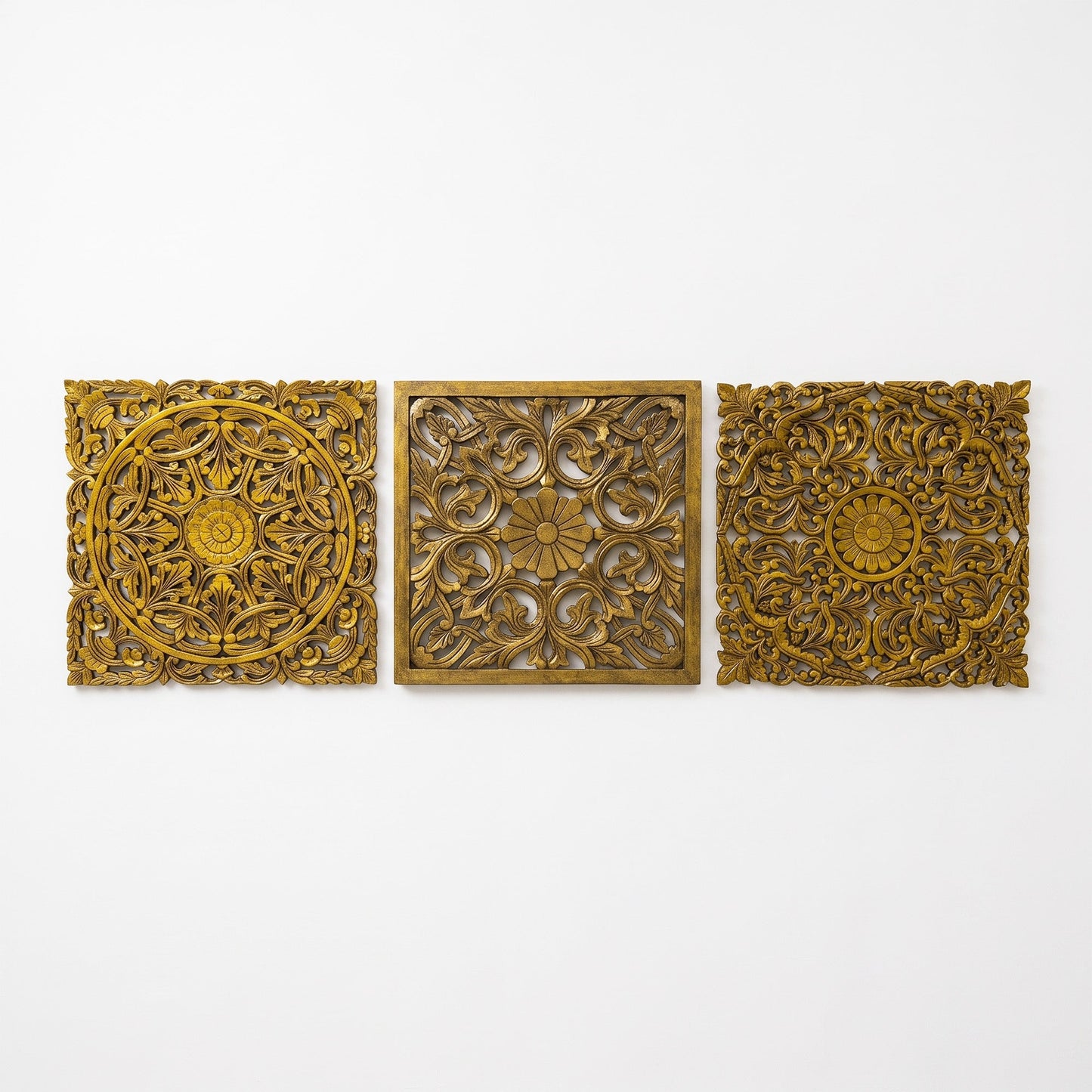 Set of 3 Decorative Panels "Pererenan" - Gold - 20 Inches