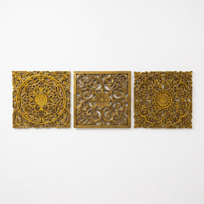Set of 3 Decorative Panels "Pererenan" - Gold - 20 Inches