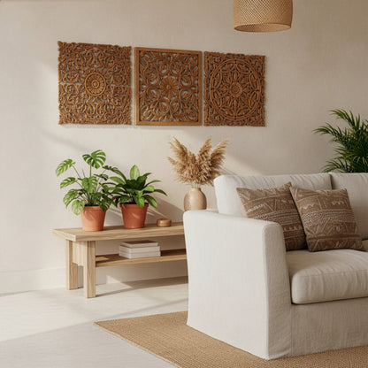Set of 3 Decorative Panels "Pererenan" - Natural Brown - 20 Inches