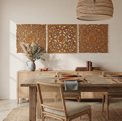 Set of 3 Decorative Panels "Pererenan" - Natural Brown - 20 Inches