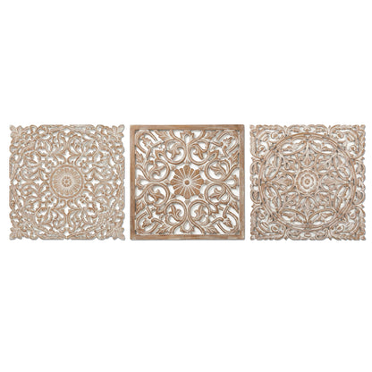 Set of 3 Carved Decorative Panels "Pererenan" - 20 x 20 Inches in Antic Wash