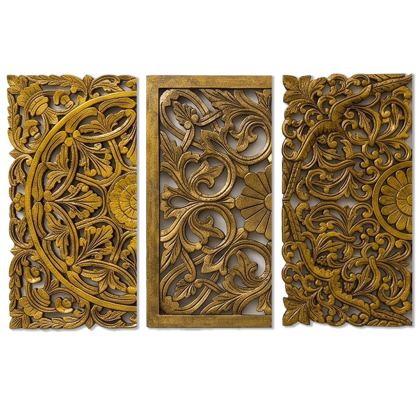 Set of 3 Decorative Panels "Pererenan" - Gold - 20 Inches