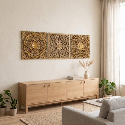 Set of 3 Decorative Panels "Pererenan" - Gold - 20 Inches