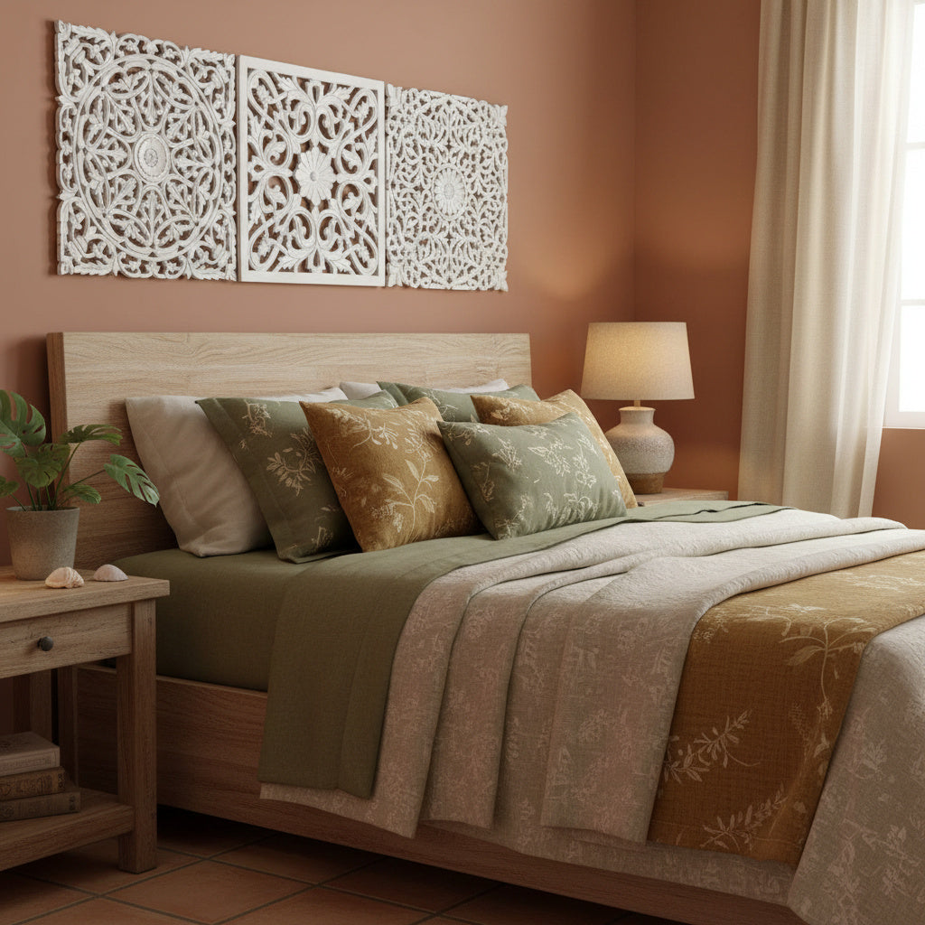 Set of 3 Decorative Panels "Pererenan" - White Wash - 20 x 20 Inches each