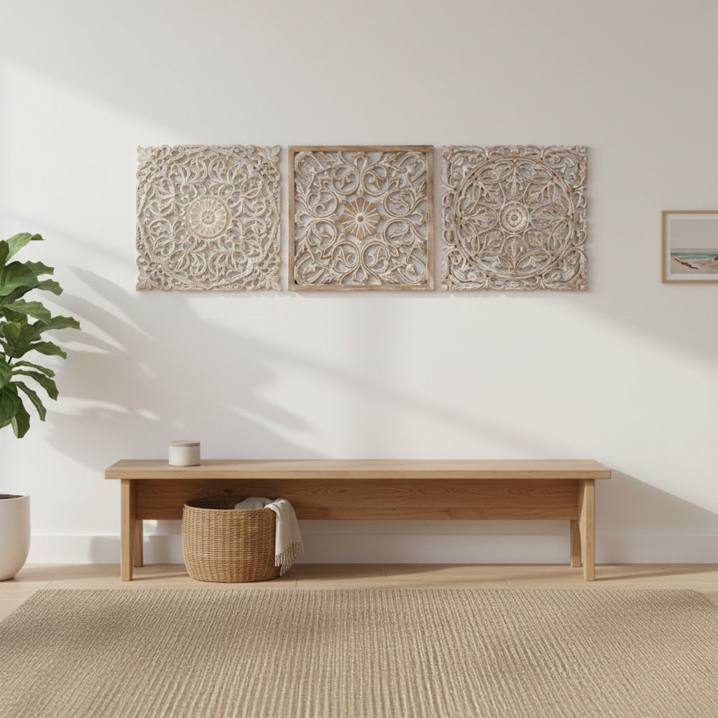 Set of 3 Decorative Panels "Pererenan" - Antic Wash - 20 Inches