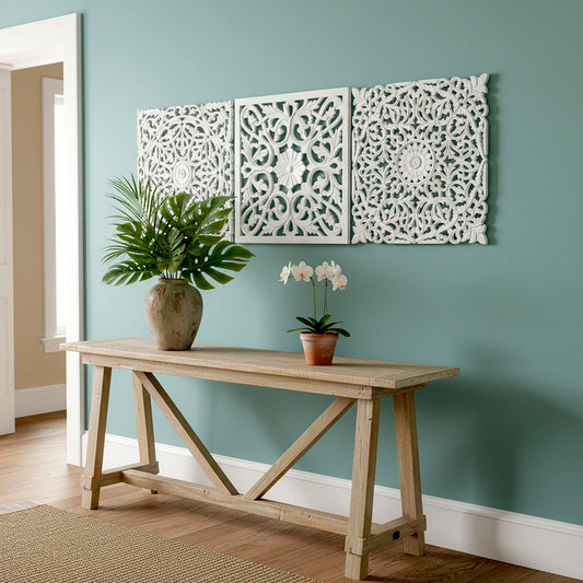 Set of 3 Decorative Panels "Pererenan" - White Wash - 20 x 20 Inches each