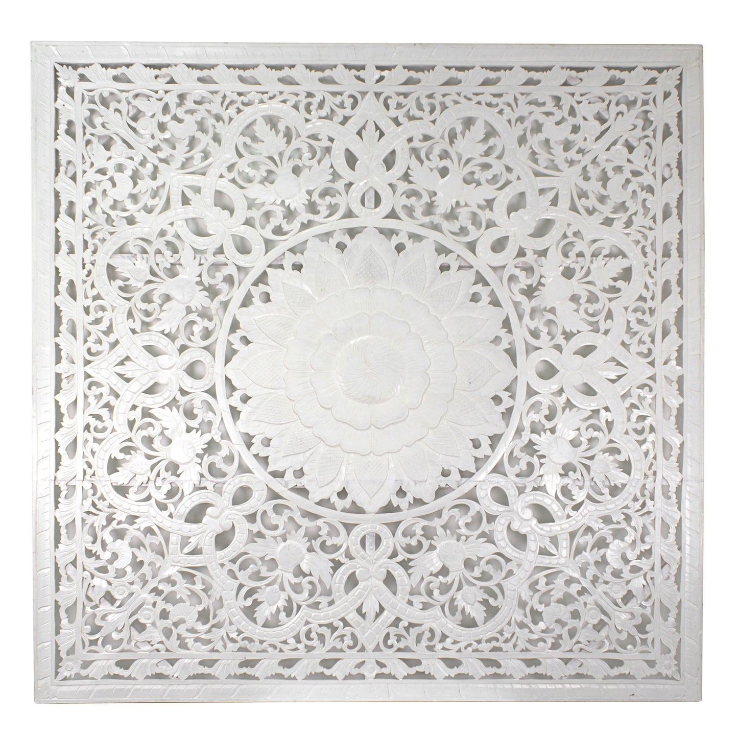 Carved Full Bed Headboard "Raflessia" - White