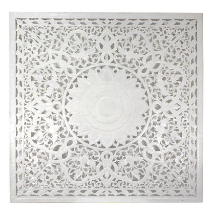 Carved Full Bed Headboard "Raflessia" - White