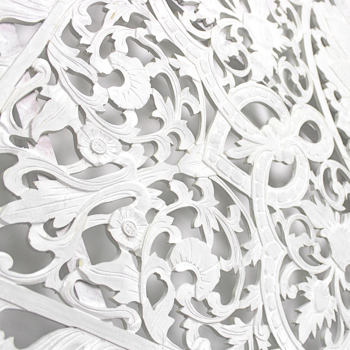 Carved Full Bed Headboard "Raflessia" - White