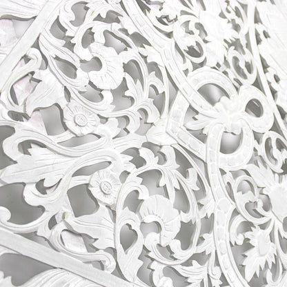 Carved Full Bed Headboard "Raflessia" - White