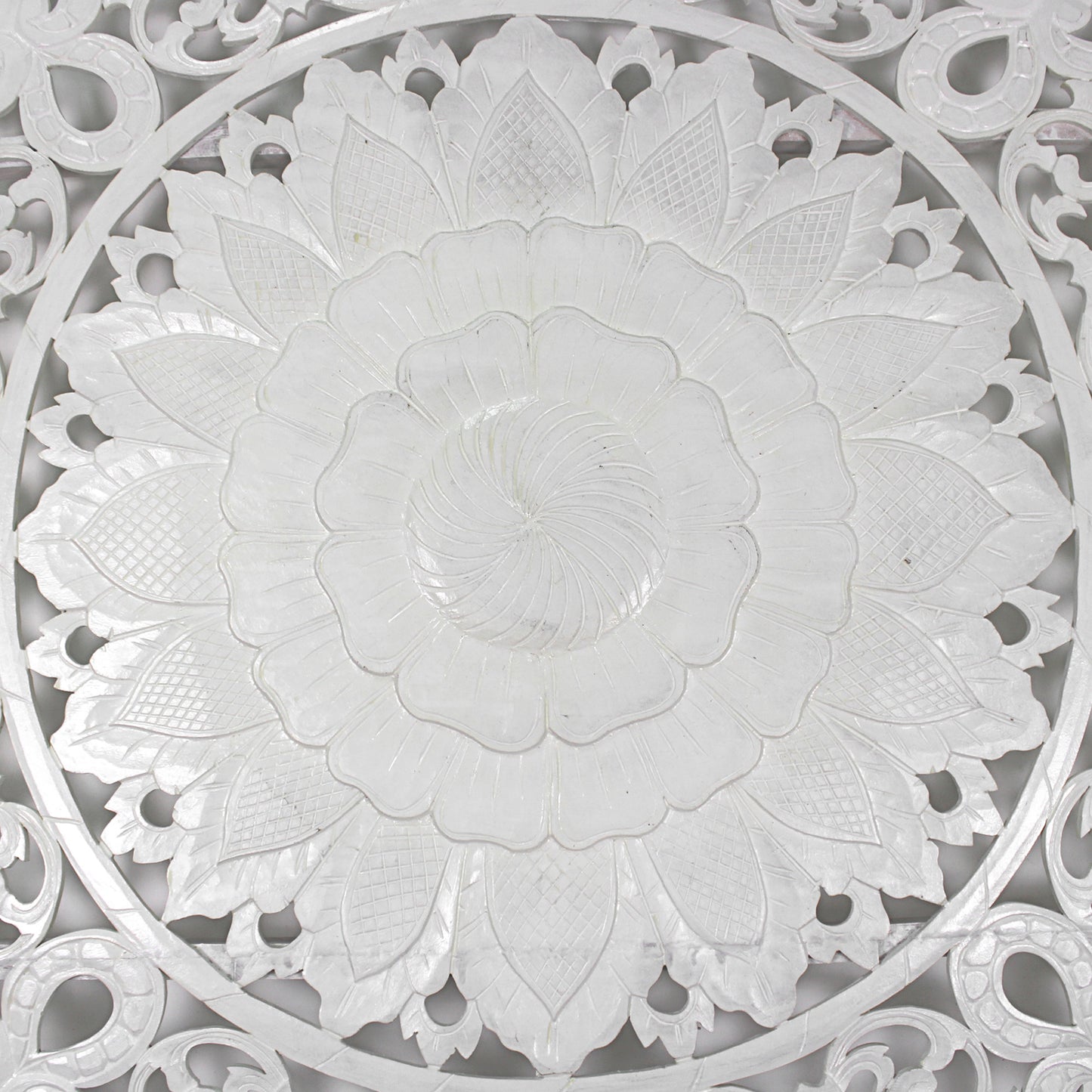 Carved Full Bed Headboard "Raflessia" - White