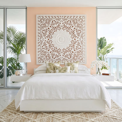 Carved Full Bed Headboard "Raflessia" - White