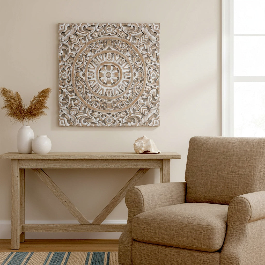 Carved Decorative Panel "Ranting" - 23 Inches - Antic Wash