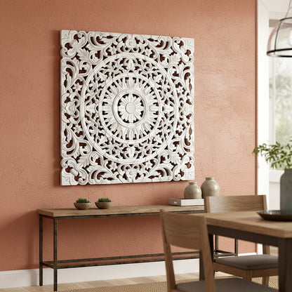 Carved Decorative Panel "Ranting" - White Wash - 23 Inches