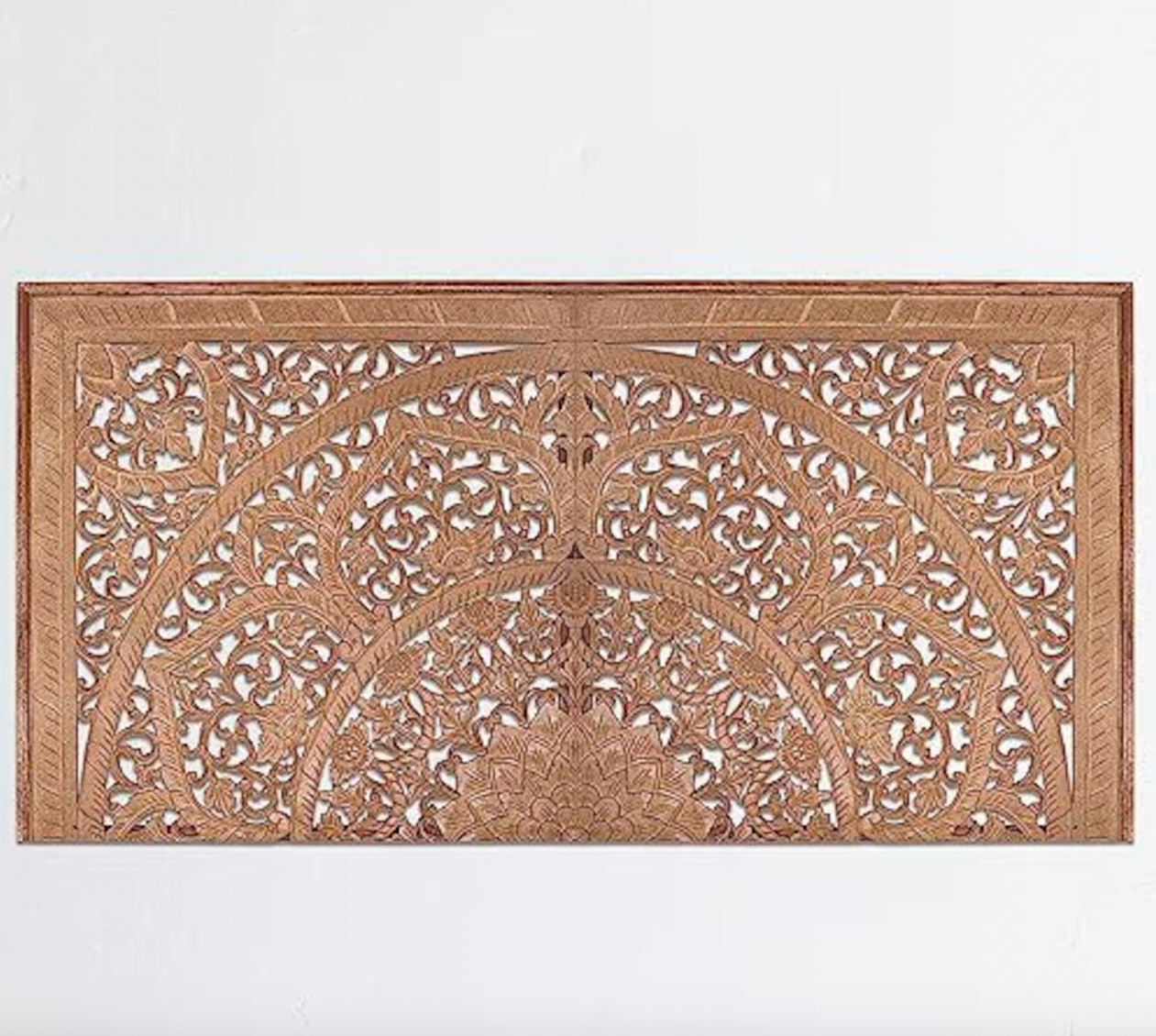 Carved Half Cut Bed Headboard "Sumber" in Natural Brown