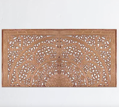 Carved Half Cut Bed Headboard "Sumber" in Natural Brown