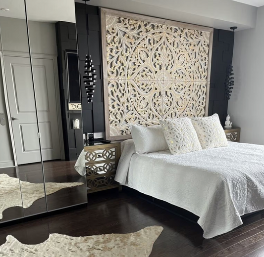 Carved Full Bed Headboard "Teratai"