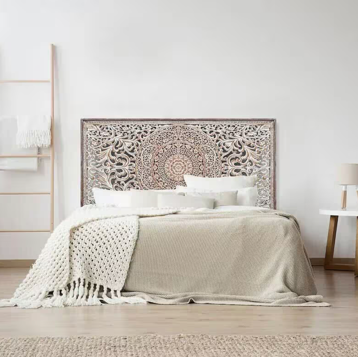 Carved Half Size Mandala Bed Headboard "Manusa"- Antic Wash