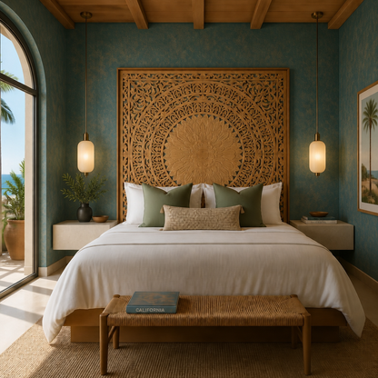 Carved Bed Headboard "Seruni" - Natural Brown