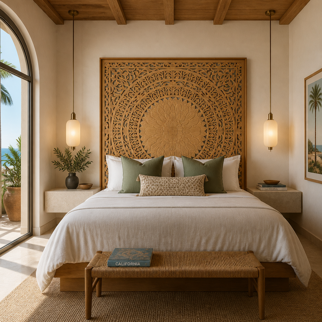 Carved Bed Headboard "Seruni" - Natural Brown