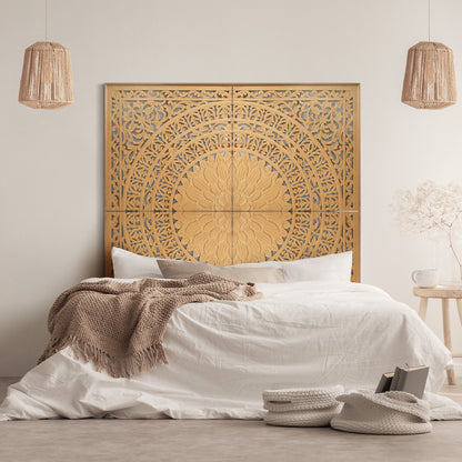 Carved Bed Headboard "Seruni" - Natural Brown