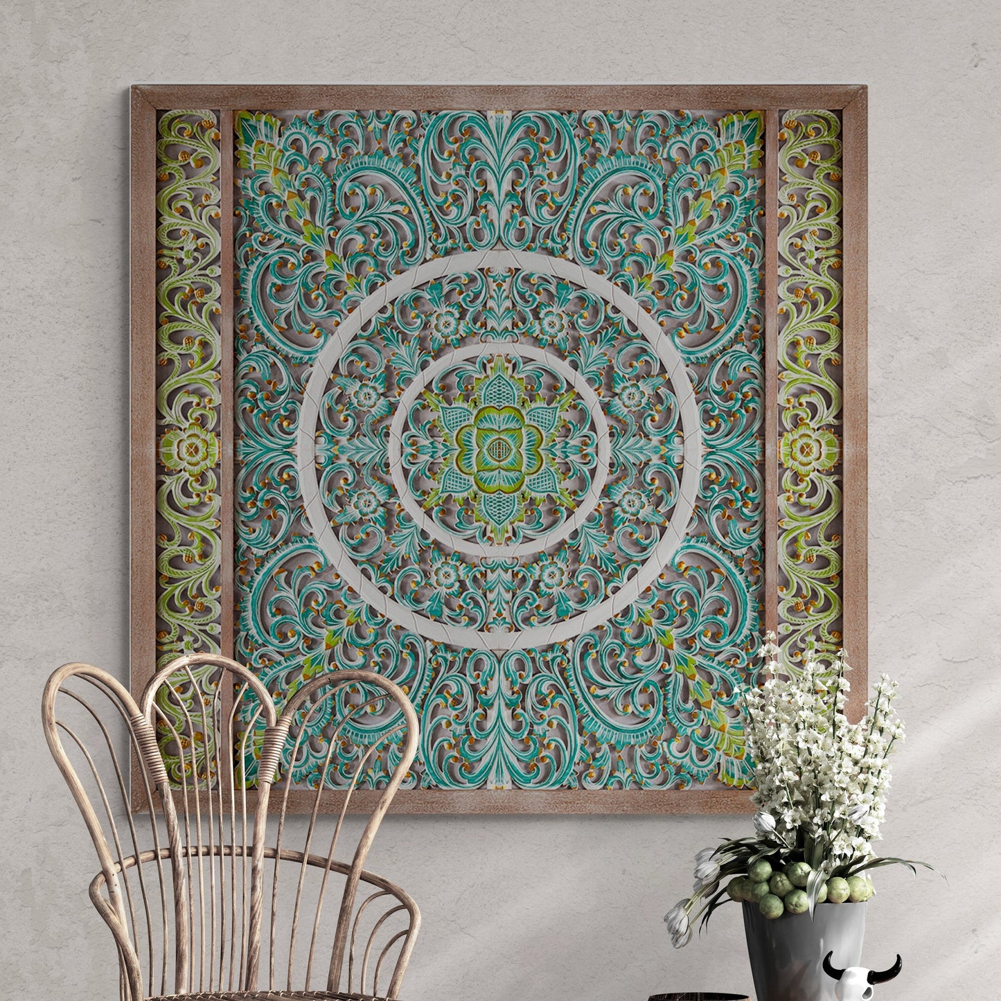 Carved Decorative Panel "Emerald" - 39 x 39 Inches - Multicolor Green