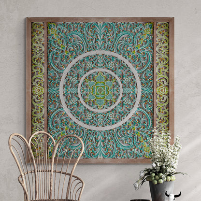 Carved Decorative Panel "Emerald" - 39 x 39 Inches - Multicolor Green