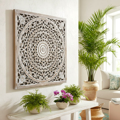 Carved Decorative Panel "Sakura" - Antic Wash - 23 Inches