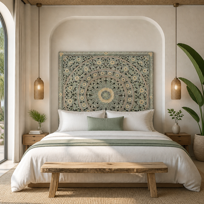 Carved Mandala Full Bed Headboard Dianna - Green
