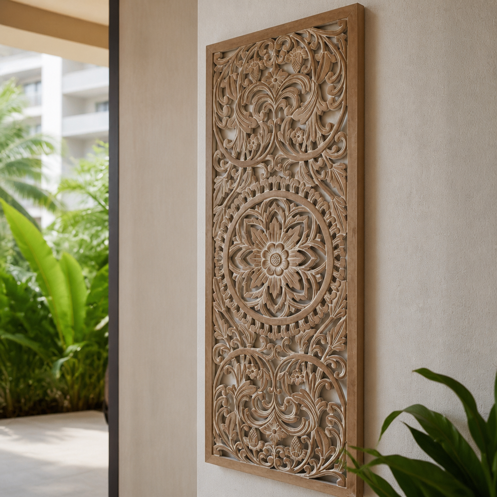 Carved Decorative Panel "Amara"  - Antic Wash - 40 x 15 Inches
