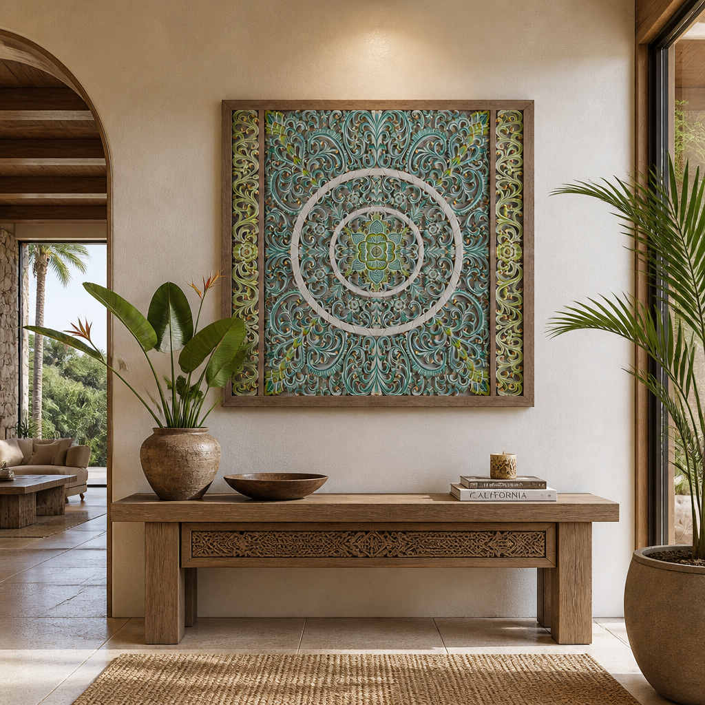 Carved Decorative Panel "Emerald" - Multicolor Green - 43 x 43 Inches
