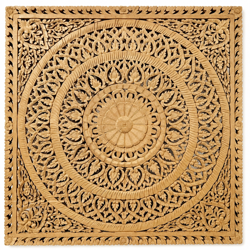 Carved Full Bed Headboard "Embun" - Natural