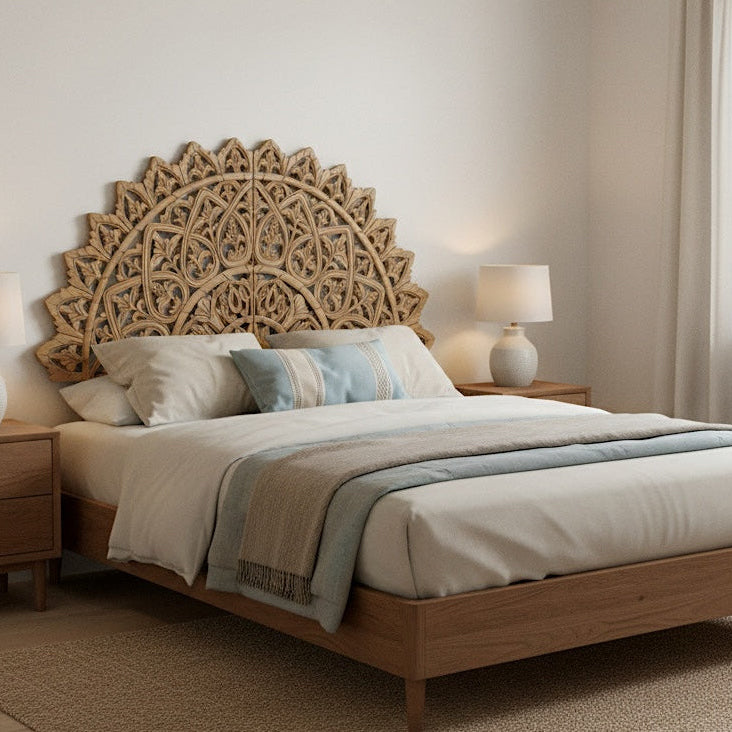 Carved Bed Headboard "Mahkota" - Natural Brown