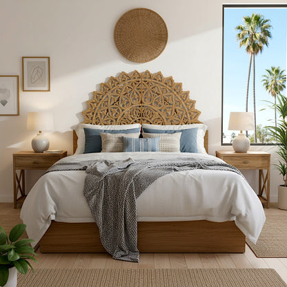 Carved Bed Headboard "Mahkota" - Natural Brown
