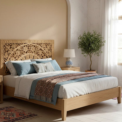 Carved Half Bed Headboard "Dianna" - Natural Brown