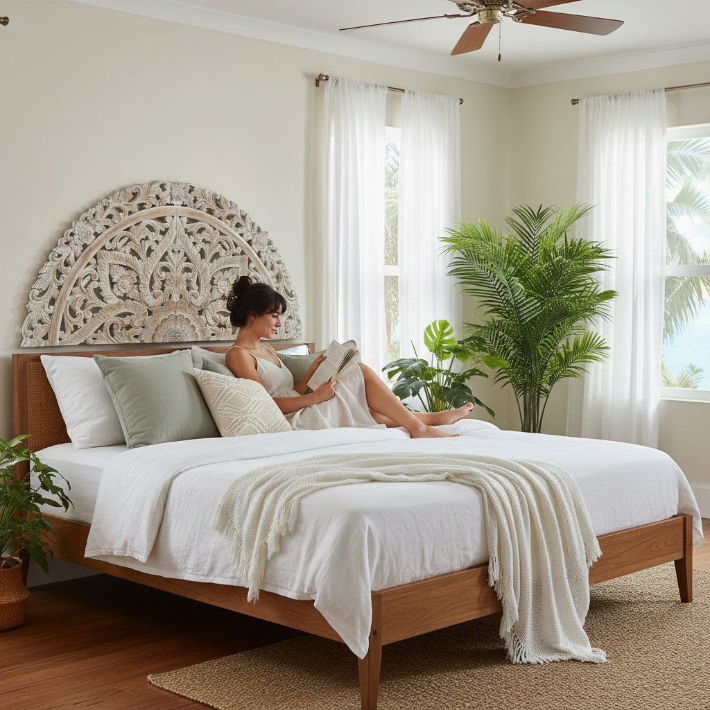 Carved Bed Headboard "Ayunina" - Antic Wash