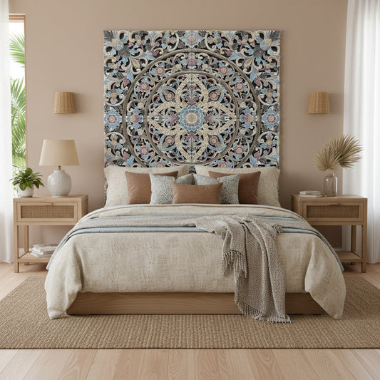 Carved Full Bed Headboard "Ceningan" in Multicolor