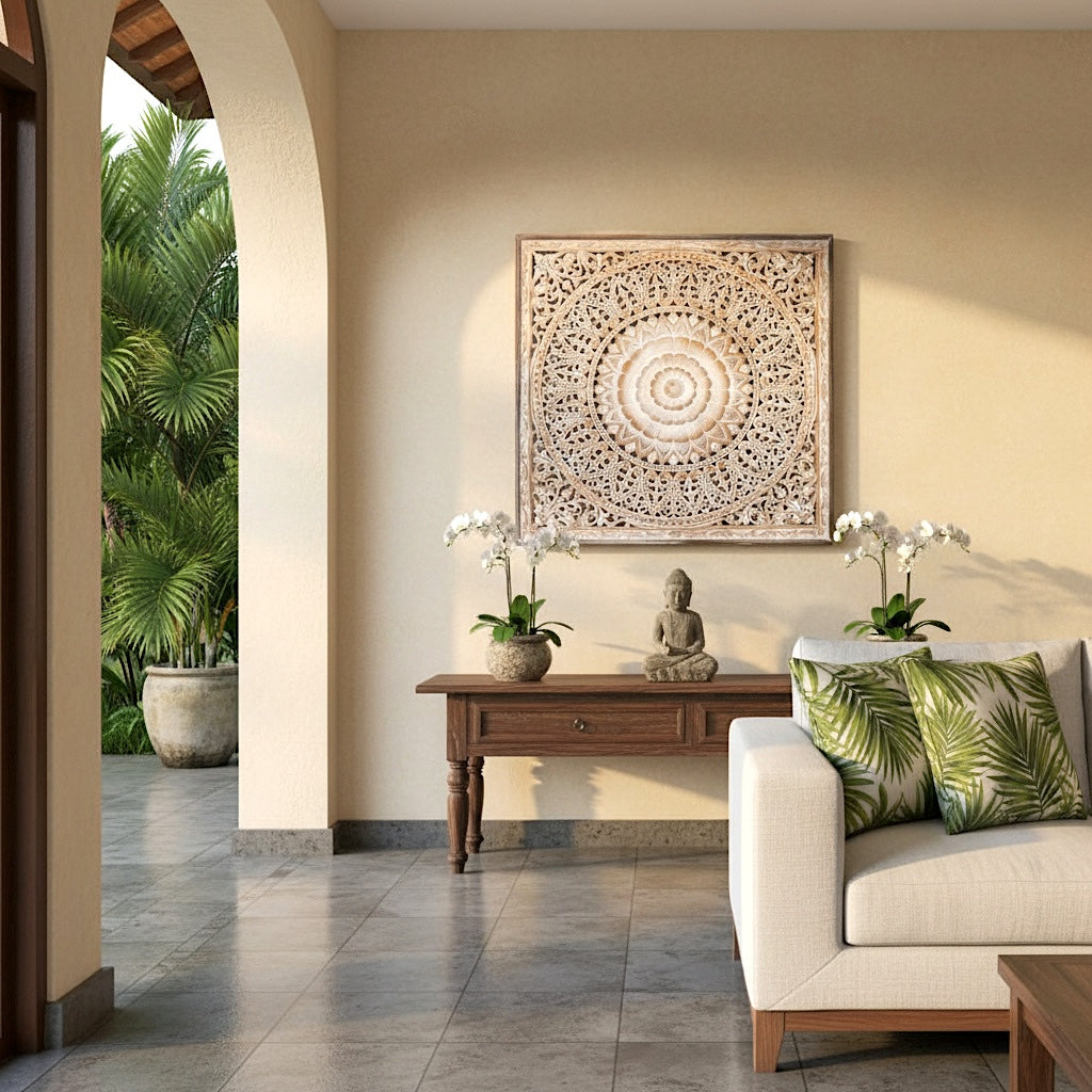 Carved Decorative Panel "Cendana" - Antic Wash - 43 x 43 Inches