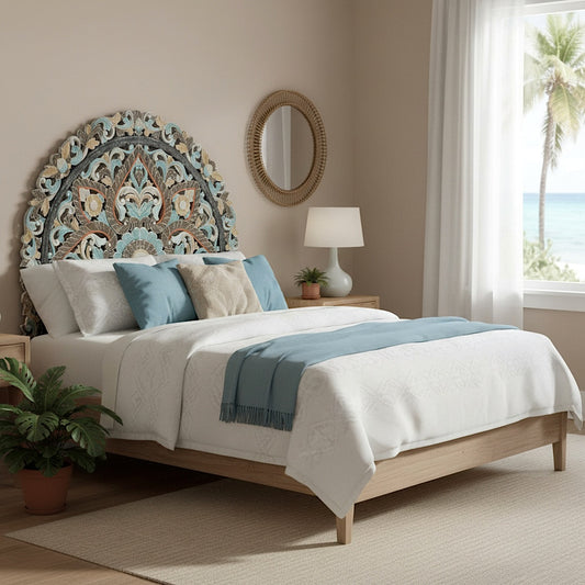 Carved Bed Headboard "Ayunina" - Multicolor Pastel