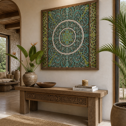 Carved Decorative Panel "Emerald" - Multicolor Green - 43 x 43 Inches