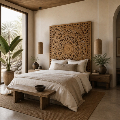 Carved Full Bed Headboard "Embun" - Natural