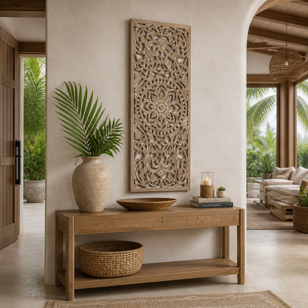 Carved Decorative Panel "Amara"  - Antic Wash - 40 x 15 Inches