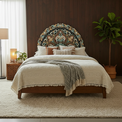 Carved Bed Headboard "Ayunina" - Multicolor Pastel