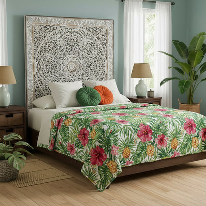 Carved Bed Headboard 'Malawi' - Antic Wash