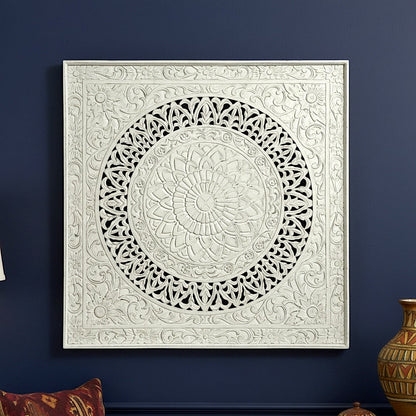 Carved Decorative Panel "Hati" - White Wash - 40 Inches