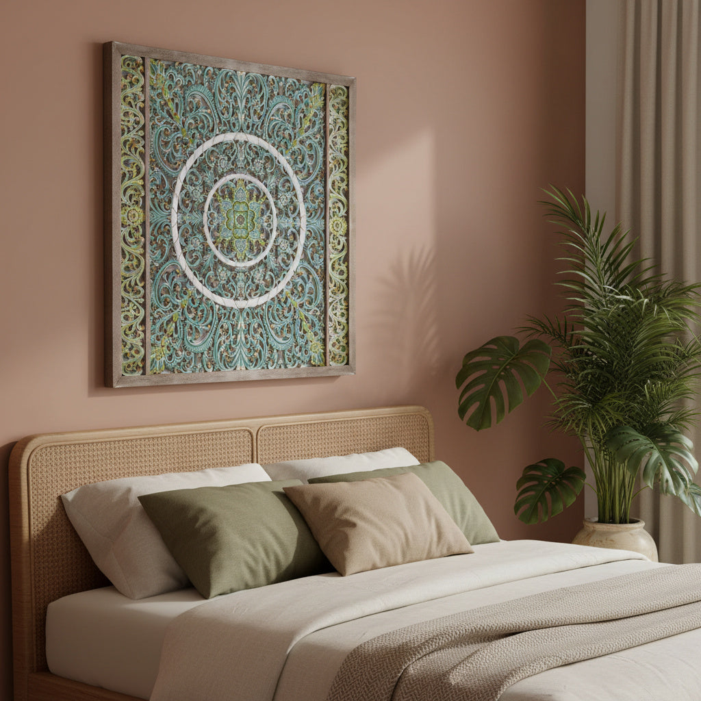Carved Decorative Panel "Emerald" - Multicolor Green - 43 x 43 Inches